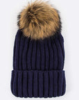 Raccoon Fur Pom Pom Beanie