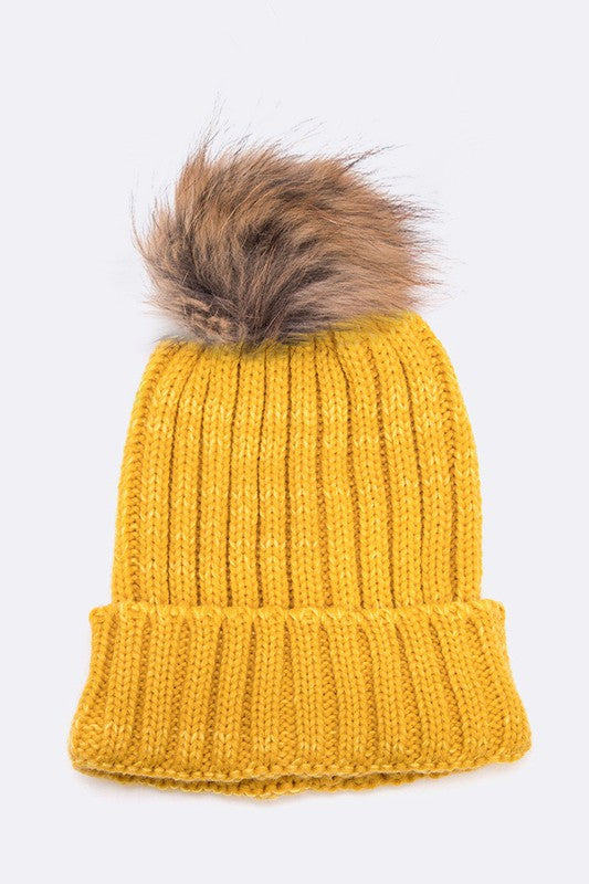 Raccoon Fur Pom Pom Beanie