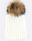 Raccoon Fur Pom Pom Beanie