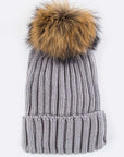 Raccoon Fur Pom Pom Beanie