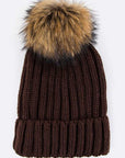 Raccoon Fur Pom Pom Beanie