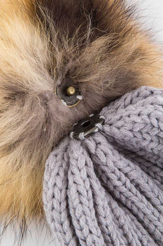 Raccoon Fur Pom Pom Beanie