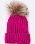 Raccoon Fur Pom Pom Beanie