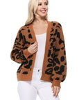 Leopard Jacquard Open Front Shrug Cardigan