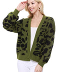 Leopard Jacquard Open Front Shrug Cardigan