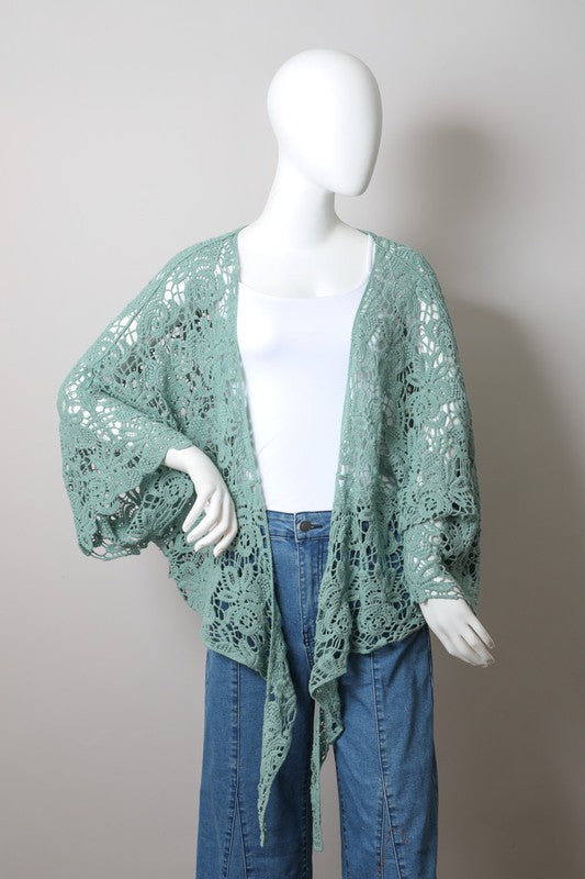Leto Accessories Crochet Floral Petal Kimono Wrap