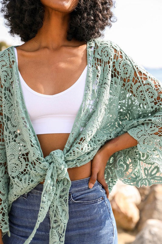 Leto Accessories Crochet Floral Petal Kimono Wrap