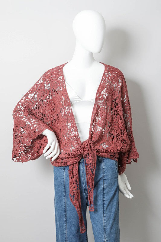 Leto Accessories Crochet Floral Petal Kimono Wrap