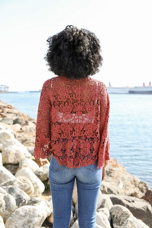 Leto Accessories Crochet Floral Petal Kimono Wrap