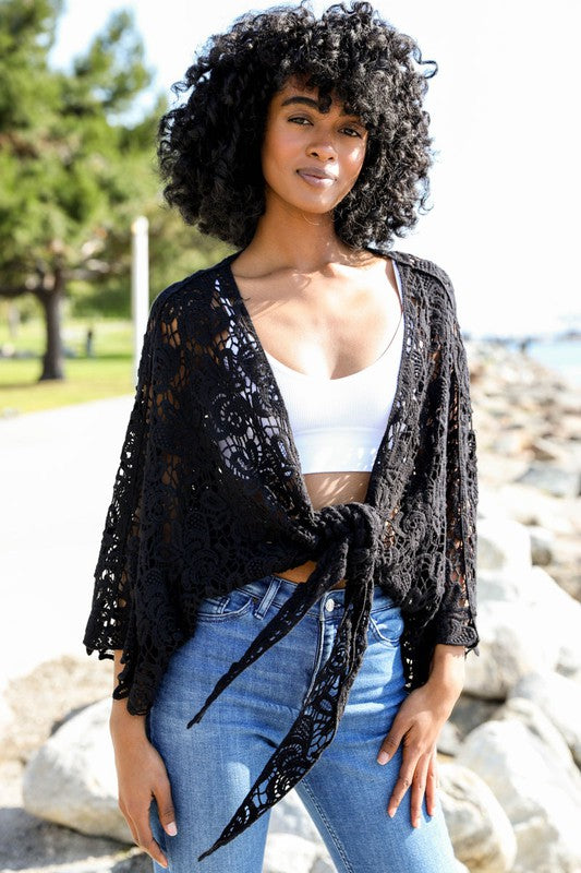 Leto Accessories Crochet Floral Petal Kimono Wrap