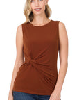 Zenana ITY Knot-Front Sleeveless Top