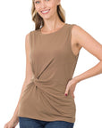 Zenana ITY Knot-Front Sleeveless Top - Online Only