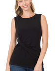 Zenana ITY Knot-Front Sleeveless Top - Online Only