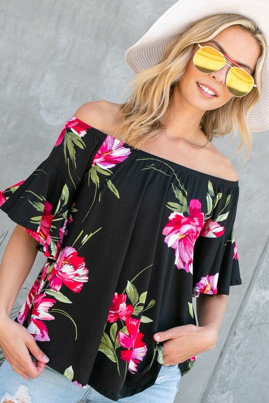 e Luna Floral Off Shoulder Top