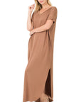 Zenana Side Slit V-Neck Short Sleeve Maxi Dress - My Pampered Life Seattle