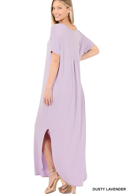 Zenana Side Slit V-Neck Short Sleeve Maxi Dress