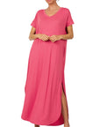 Zenana Side Slit V-Neck Short Sleeve Maxi Dress - My Pampered Life Seattle