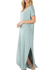 Zenana Side Slit V-Neck Short Sleeve Maxi Dress - My Pampered Life Seattle