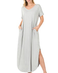 Zenana Side Slit V-Neck Short Sleeve Maxi Dress - My Pampered Life Seattle