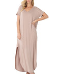 Zenana Side Slit V-Neck Short Sleeve Maxi Dress - My Pampered Life Seattle