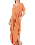 Zenana Side Slit V-Neck Short Sleeve Maxi Dress - My Pampered Life Seattle