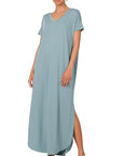 Zenana Side Slit V-Neck Short Sleeve Maxi Dress - My Pampered Life Seattle