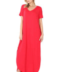 Zenana Side Slit V-Neck Short Sleeve Maxi Dress - My Pampered Life Seattle