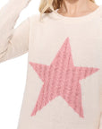 Cute Star Jacquard Round Neck Pullover Sweater