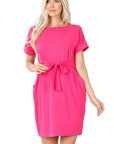 Zenana Brushed Tie-Belt Dress - Online Only