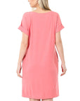 Zenana Rolled Short Sleeve Dress in Rose - My Pampered Life Seattle