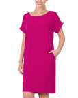 Zenana Rolled Short Sleeve Dress in Rose - My Pampered Life Seattle