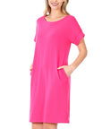 Zenana Rolled Short Sleeve Dress in Rose - My Pampered Life Seattle