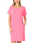 Zenana Rolled Short Sleeve Dress in Rose - Online Only