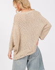 SAGE + FIG Distressed Asymmetrical Open Stitch Sweater