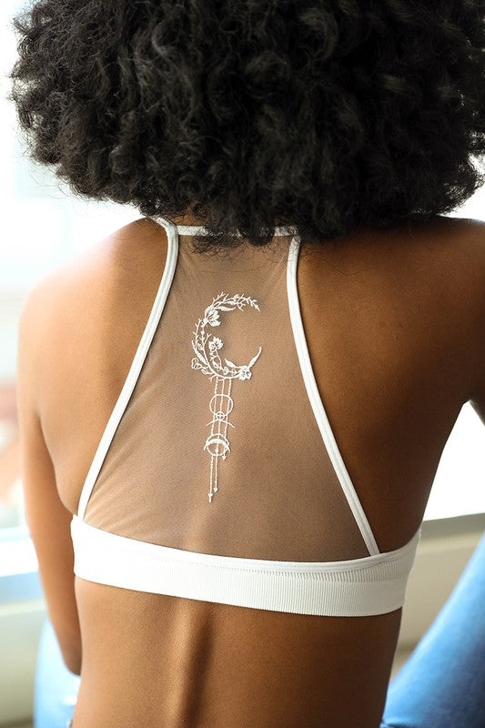Leto Accessories Crescent Moon Dream Catcher Tattoo Mesh Bralette