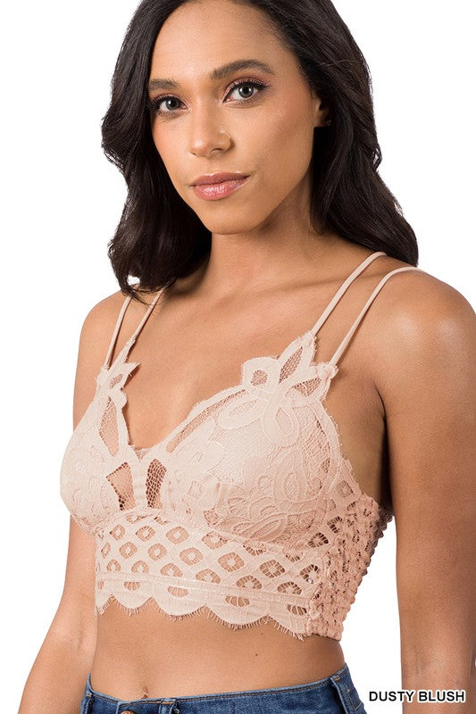 Zenana Crochet Lace Bralette With Removable Pads Blush or Lavender