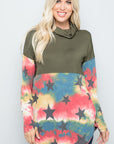 Celeste Full Size Tie-Dye Star Print Long Sleeve Blouse