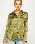 Satin Leopard Print Button Down Top