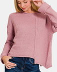 Zenana Asymmetric Hem Drop Shoulder Sweater