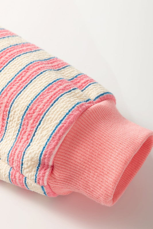 Stripe Buttoned Collared V-Neck Drop Shoulder Top