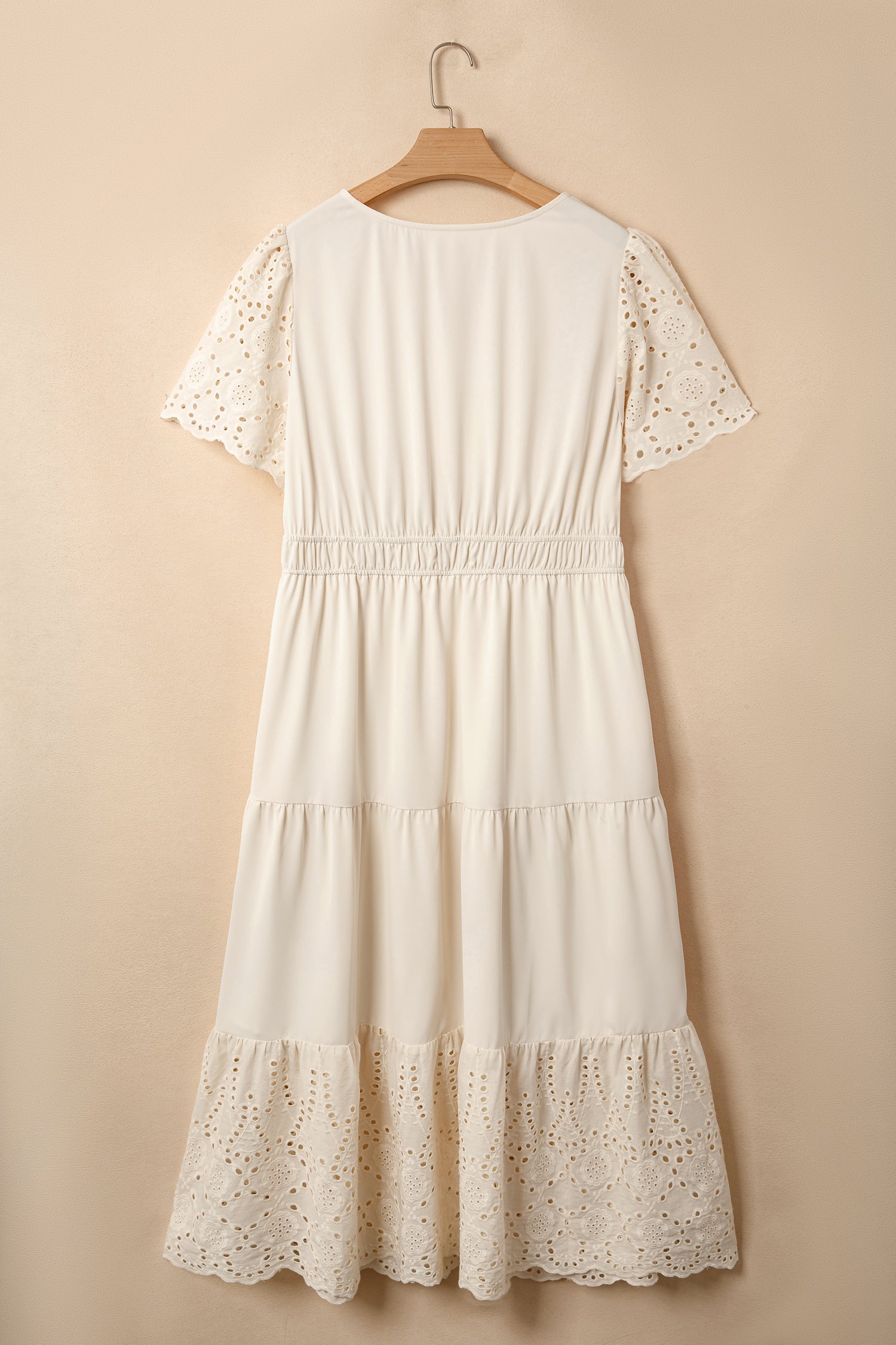 Plus Size Embroidered Eyelet Patchwork V-Neck Maxi Dress