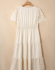 Plus Size Embroidered Eyelet Patchwork V-Neck Maxi Dress