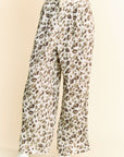 Davi & Dani Drawstring Leopard Wide Leg Pants