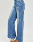 Risen Full Size High Rise Frayed Hem Wide Leg Jeans