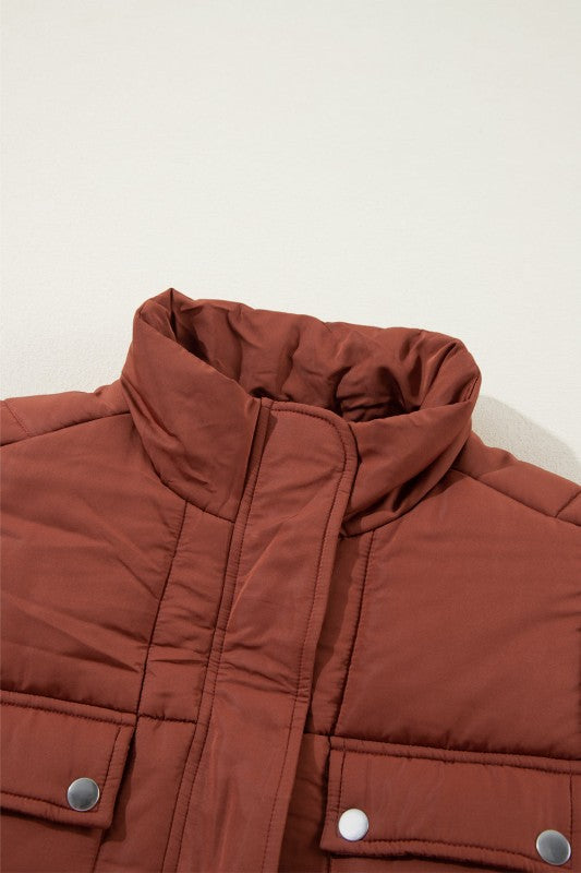 Solid Quilted Stand-Neck Zip-Up Puffer Coat