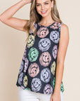 BOMBOM Round Neck Smiley Face Tank