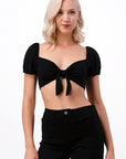 O2 Denim Cross Strap Crop Top