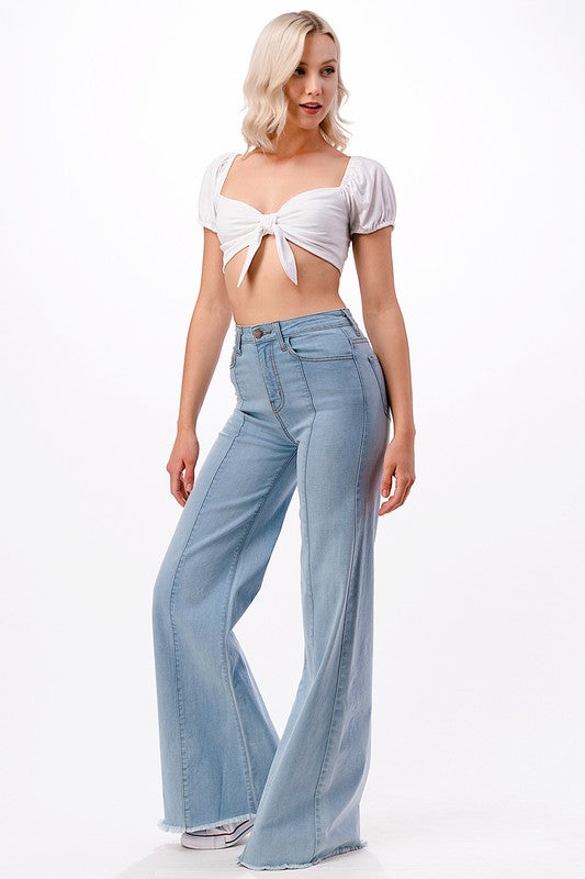 O2 Denim Cross Strap Crop Top