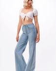 O2 Denim Cross Strap Crop Top