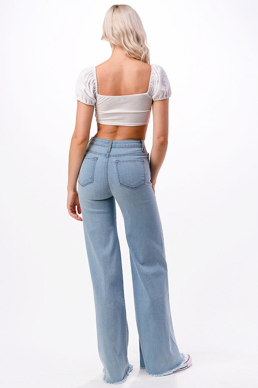 O2 Denim Cross Strap Crop Top